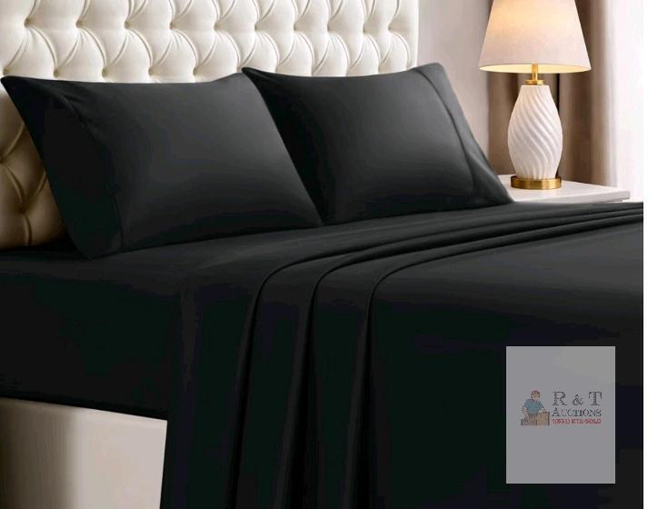 Black Queen Size 4pc. Bed Sheets . 2 Pillow Cases , Fitted Sheet & Flat Sheet