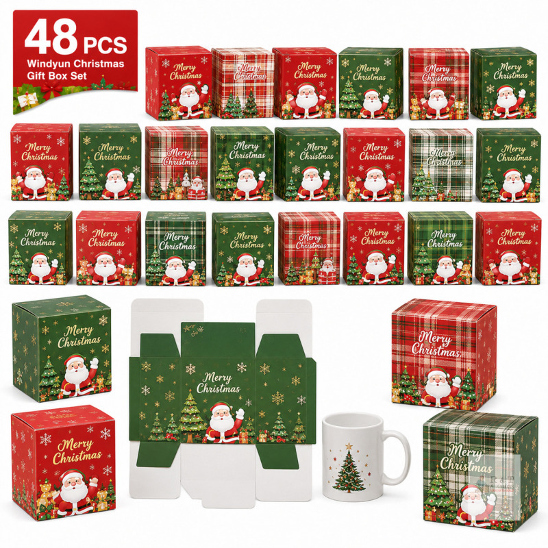 NEW Windyun 48-Pc Christmas Tumbler/Jar Gift Box Set with Ribbons &ndash; Merry Christmas Designs