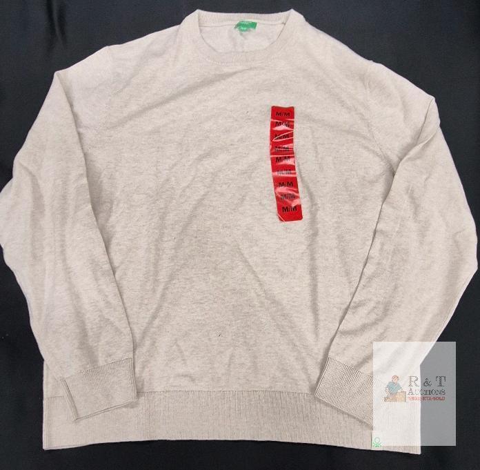 NEW United Colors of Benetton Light Beige Crew Neck Pullover Sweater, Size Medium, Cotton