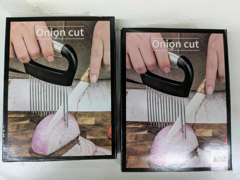 2 Onion Holder Slicing Tool with Ergonomic Black Handle and Stainless Steel Pins