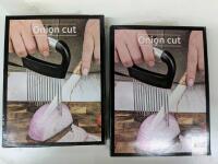2 Onion Holder Slicing Tool with Ergonomic Black Handle and Stainless Steel Pins