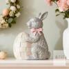 NEW Grey Bunny Holding Pink & White Gingham Egg Easter Figurine 5" L &times; 3" W &times; 6" H