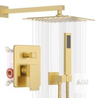 ESNBIA ZST122009LK 12" Brushed Gold Wall-Mounted Shower System, Top & Handheld, Brass Valve