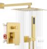ESNBIA ZST122009LK 12" Brushed Gold Wall-Mounted Shower System, Top & Handheld, Brass Valve
