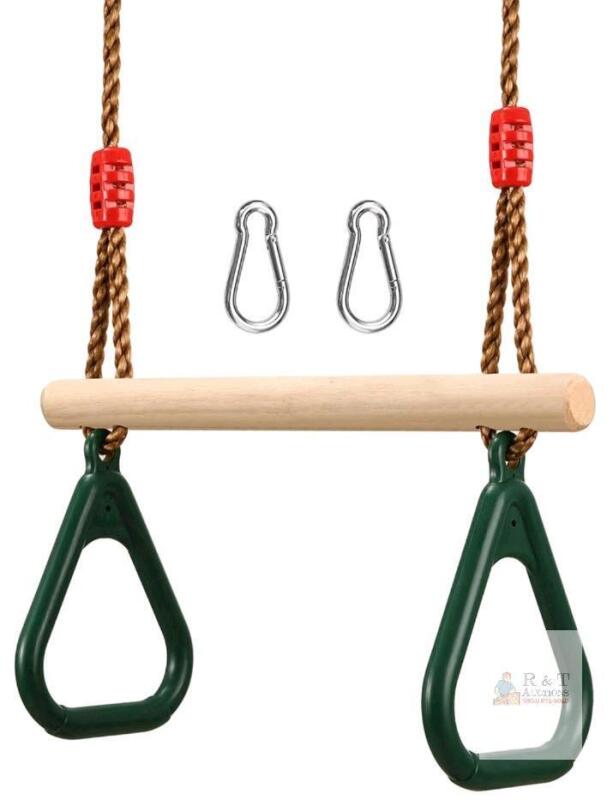 Children&rsquo;s Trapeze Bar Swing Set Accessory, 16.5" Wood Bar, Adjustable PE Rope, ABS Rings