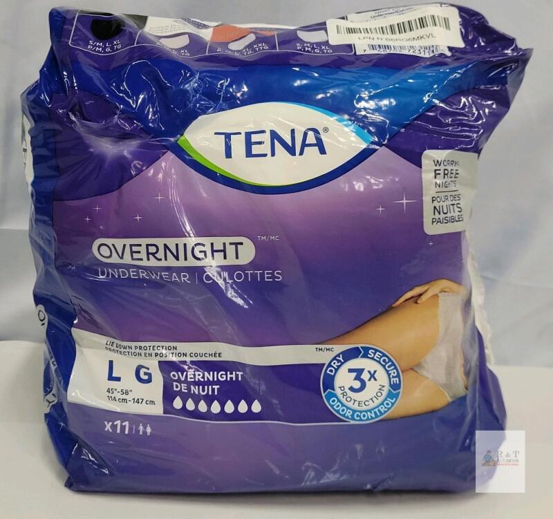 TENA Overnight Underwear L | 11 Count | 45"-58" Waist, 3x Protection, Odor Control, Sealed Pack