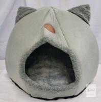 NEW Gray Cat Ear Cave Bed &ndash; Plush Interior, 16" x 16" x 15", Non-Slip Base, For Small Pets