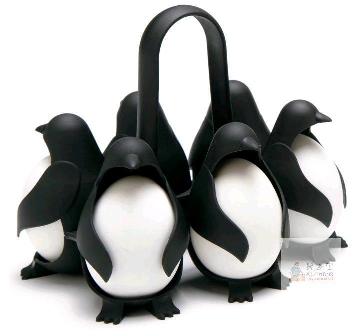 Peleg Design Egguins 6-Egg Holder & Boiler Rack with Heat-Resistant Handle, Penguin Shape NEW