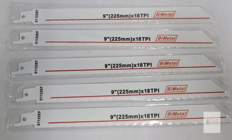 9" S1122EF Bi-Metal Reciprocating Saw Blades, 18 TPI Metal Cutting, Universal Fit, Pack of 5
