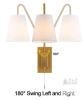 Swing Arm Brass Wall Sconce with White Shade, 180&deg; Adjustable, Pull Chain, 17.7"x6.3"x11.4" NEW - 3
