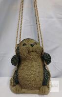 Otter Swing Garden Statue, Hanging Resin Woodland Animal D&eacute;cor, 8.5" Tall, Brown/Green