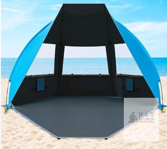 Gorich Beach Tent Shelter, Blue, Fits 3-4 People, UPF 50+, 3 Mesh Windows, Carry Bag new