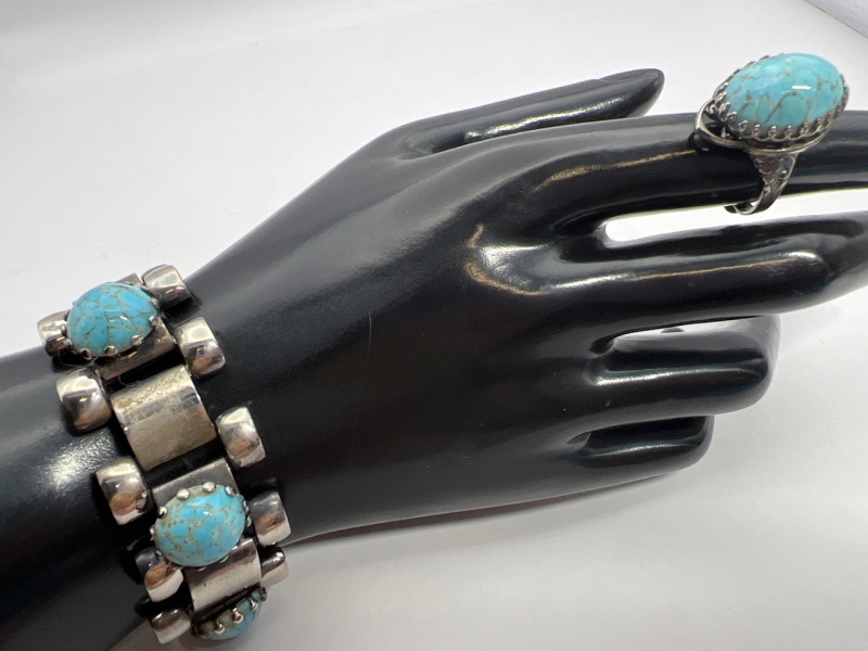 Vintage Chunky 5 Stone Turquoise Bracelet and Ring