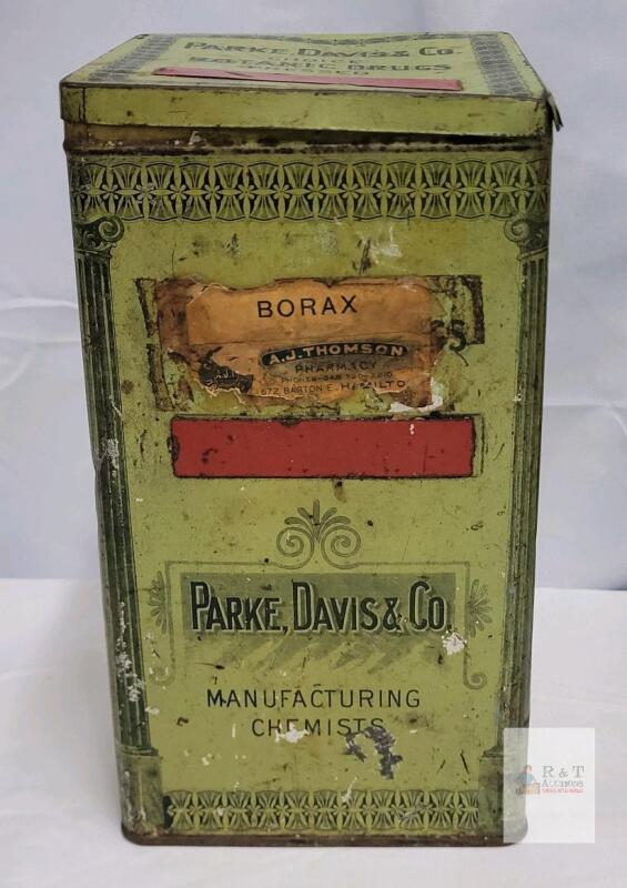 Antique Parke, Davis & Co. Apothecary Tin &ndash; Selected Pressed Herbs & Borax, 9" x 5" x 5"
