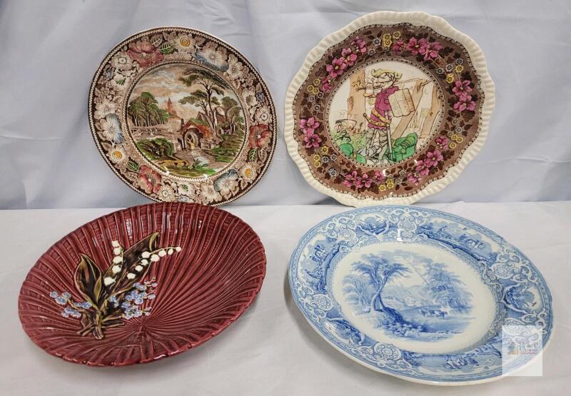 W.T. Copeland & Sons Blue Transferware Plate, Majolica Floral Plate, Staffordshire Scenic Plates