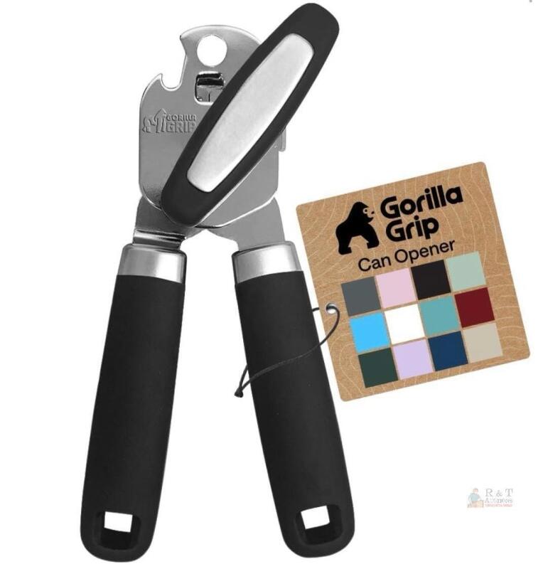 Gorilla Grip Manual Can Opener, Stainless Steel Blade, Soft Touch Grip, Black, 7.6 x 2.4 x 2.0 in new