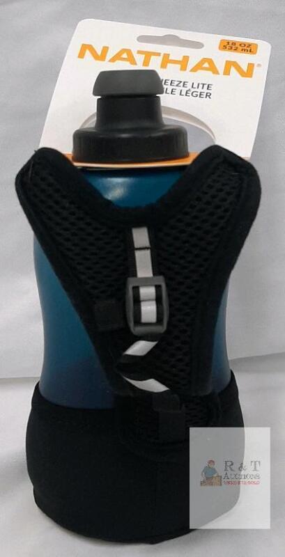Nathan Squeeze Lite 18oz (532mL) Handheld Running Water Bottle, Blue, Push-Pull Cap, Reflective Strap