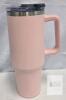 40 oz Pink Insulated Travel Mug with Handle, Floral Design, 'Z' Initial - 2