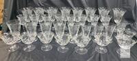Vintage 33-Piece Etched Crystal Stemware Set with Floral Vine Pattern