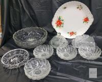 Vintage Clear Glass Serving Set with Holiday Platter -Mixed Bowls & Covered Dishes