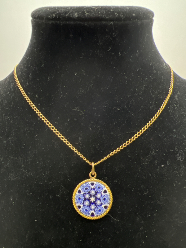 Murano Millefiori Blue and white pendant Slider Chain