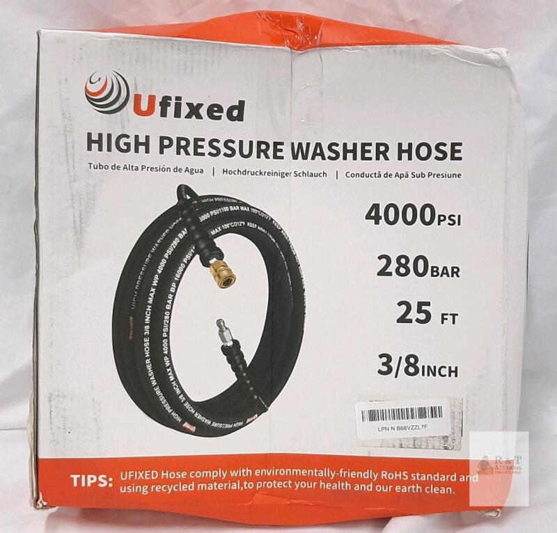 Ufixed 25 ft 4000 PSI 3/8 in High Pressure Washer Hose, Quick Connect, RoHS, Black