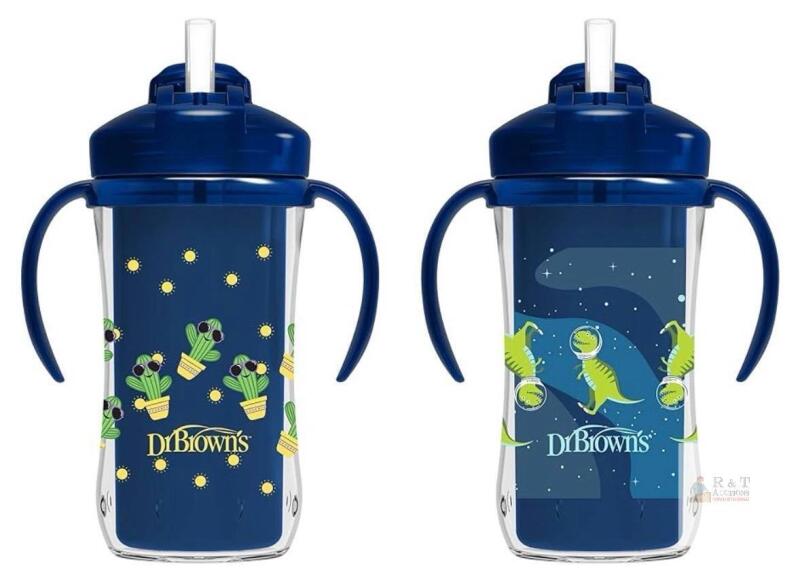 Dr. Brown&rsquo;s Milestones Insulated Straw Cup 2-Pack, 10 oz, BPA Free, Cactus & Dinosaur Print, 12m+