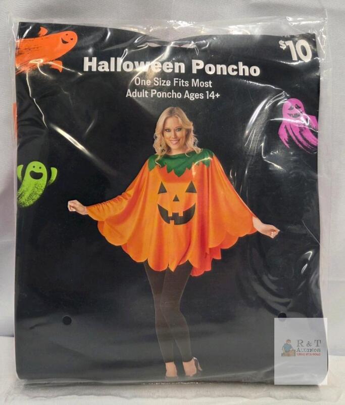 Adult Halloween Pumpkin Poncho Costume, One Size Fits Most, Old East Main Co, UPC 840002107220