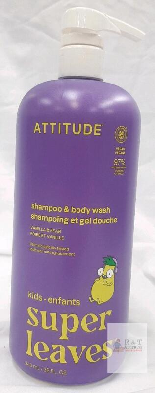 ATTITUDE Super Leaves Kids Shampoo & Body Wash Vanilla Pear 32oz Pump Vegan EWG VERIFIED Canada
