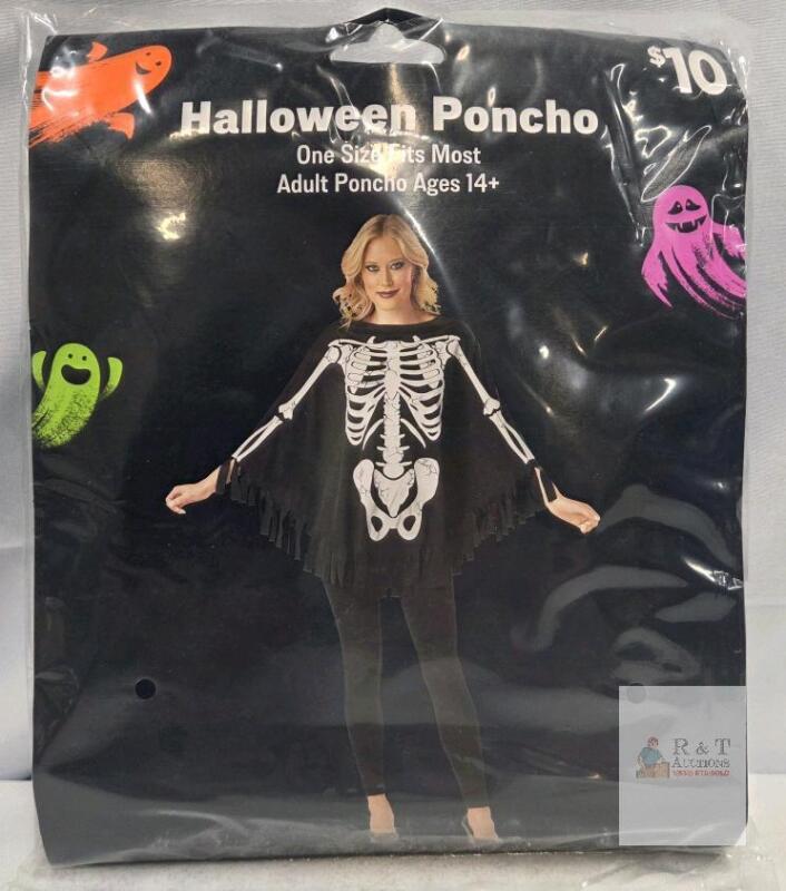 Adult Skeleton Poncho Costume &ndash; One Size Fits Most, 100% Polyester, Original Packaging