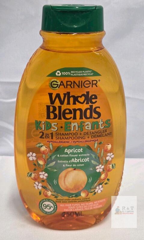 Garnier Whole Blends Kids 2-in-1 Shampoo + Detangler, Apricot & Cotton Flower, 250ml