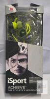 Monster iSport Achieve Wired Sport Headphones, Green, Sweat-Proof, In-Line Mic, SecureFit