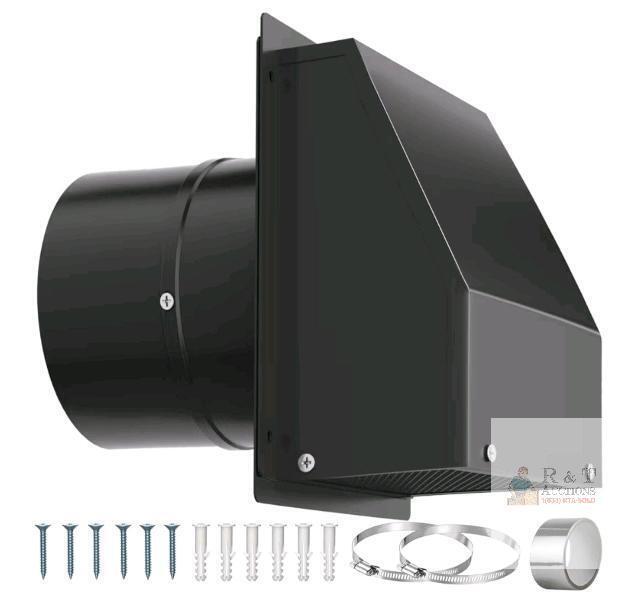 Black 4-Inch Stainless Steel Dryer Vent Cover, Exterior Wall Mount, Mesh Guard, Complete Kit