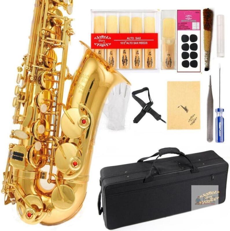 NEW Retails $329 Glory Professional Alto Eb SAX Saxophone Gold Laquer Finish, Alto Saxophone with 11reeds,8 Pads Cushions,case,carekit,Gold Color, NO NEED TUNING, PLAY DIRECTLY