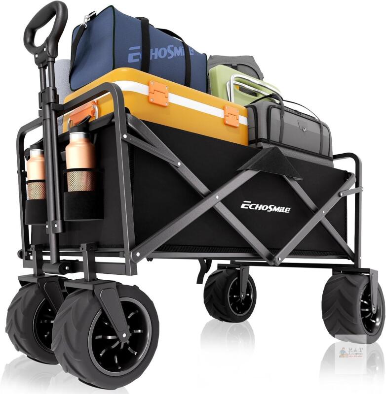 NEW EchoSmile Heavy-Duty Collapsible Utility Wagon, Black, 200L, Model GCC080 BKBD