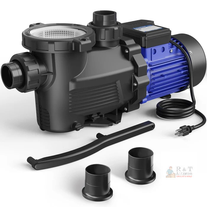 Aquastrong PSP200 2HP Swimming Pool Pump, 8,917 GPH, 115V, 1.5"/2" PVC Unions, IPX5, Serial A25120094- appears complete 48 hour return- retails over $300