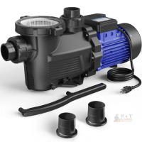Aquastrong PSP200 2HP Swimming Pool Pump, 8,917 GPH, 115V, 1.5"/2" PVC Unions, IPX5, Serial A25120094- appears complete 48 hour return- retails over $300