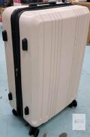 White Hardshell Rolling Suitcase, Approx. 28.5" x 19.5" x 12", 4 Spinner Wheels, TSA Lock