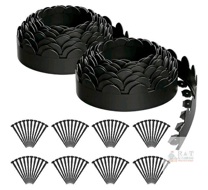 Neycil 65.6ft (20m) Black Scalloped Plastic Landscape Edging Kit with Stakes &ndash; Flexible Border