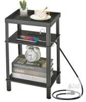 new ZEXVIDA Black End Table with Charging Station, 3 Shelves, 15.4"x11.8"x23.6", Model X0040MPE7F