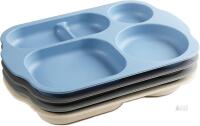4 Pack Wheat Straw Divided Plates 5 Compartment Portion Control Lunch Trays, Microwave Dishwasher Safe, BPA Free