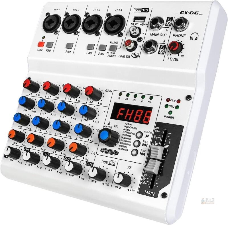 New 6 Channel Audio Mixer,Kmise Audio Mixer with 99 Sound Effects for PC Portable Sound Mixing Console with Bluetooth USB Recording Input for Live Streaming Podcasting DJ Show