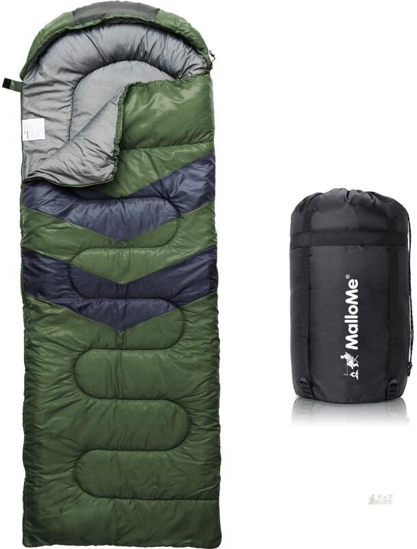 NEW MalloMe Lightweight Waterproof Camping Sleeping Bag with Compression Sack &ndash; Adult/Kids