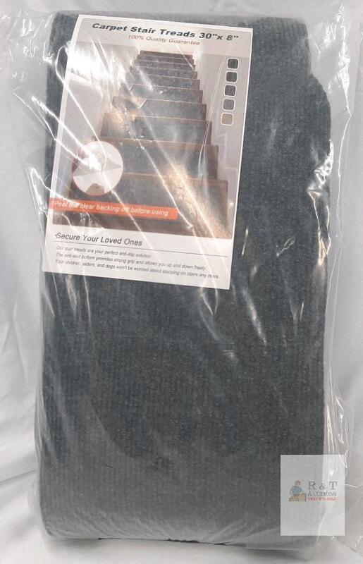 Carpet Stair Treads 30"x8", Anti-Slip, Gray, Set of 13, Self-Adhesive, Sealed Package, LPN N EQNHHH420X
