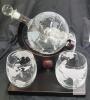New Globe Whiskey Decanter Set with 2 Etched Glasses and Rotating Stand