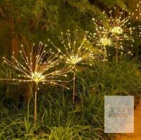 Solar Firework Dandelion Garden Stake Lights, 2 Pack, Warm White, 120 LEDs, 30" Height, Solar Powered
