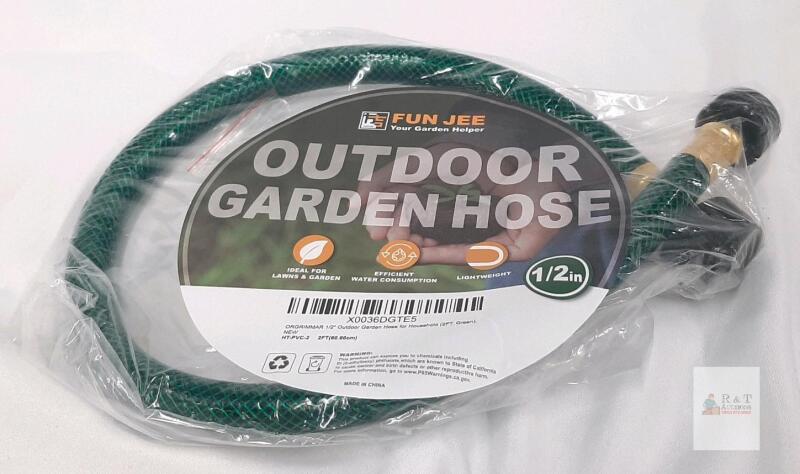 Fun Jee 2-ft PVC Outdoor Garden Hose, 1/2" Diameter, Brass Fittings, Green