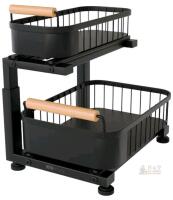NEW HTH Goods 2-Tier Under Sink Organizer, Adjustable Height, Sliding Baskets, Carbon Steel Frame