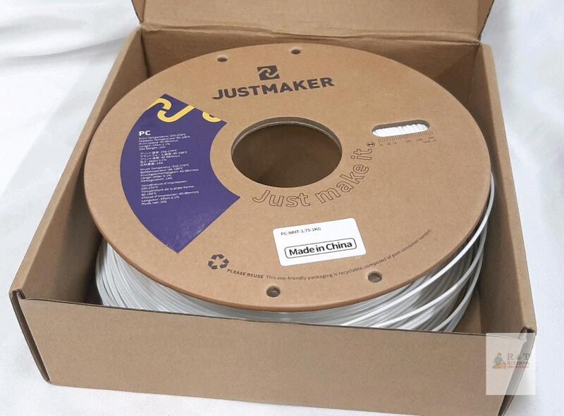 Justmaker PC-WHT-1.75-1KG Polycarbonate 3D Printer Filament, 1.75mm, White, 1kg Spool
