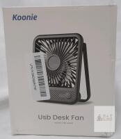 Koonie F49 Series USB Desk Fan | Black | Type-C Power | 3 Speeds | 6.1"x5"x1.5" | 180&deg; Adjustable